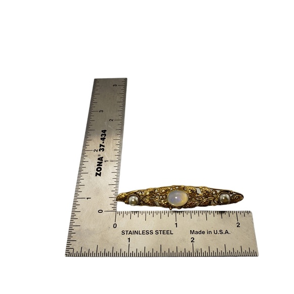 Vintage 10 Karat Yellow Gold Moonstone and Pearl Brooch/Pin #13333 - Picture 6 of 7